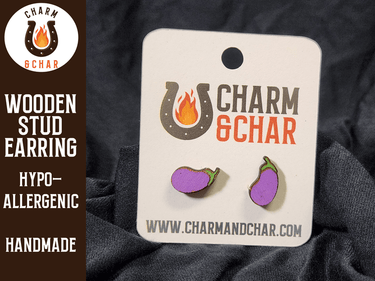 Eggplant Wood Stud Earrings - Food Fashion Earring - Stud Earring - Charm and Char